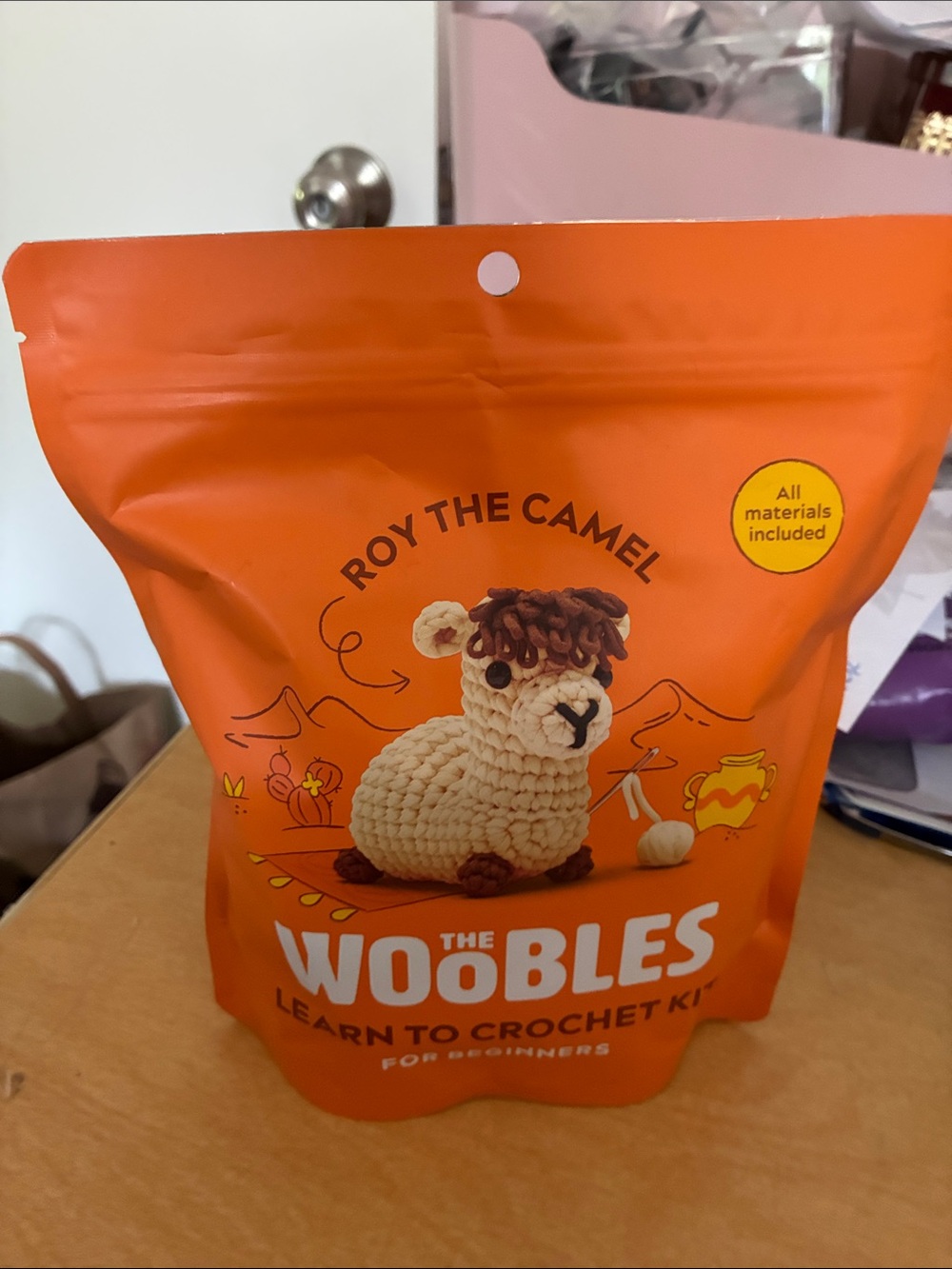 The Woobles "Roy the Camel" Crochet Kit - Orange Packaging